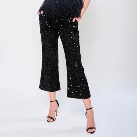 NEW Flora Bea KASEY Mistletoe Tweed Sequined Pants -Black...